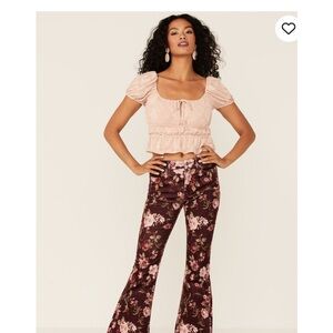 DRIFTWOOD/ Free People Burgundy Floral Flare Pants
